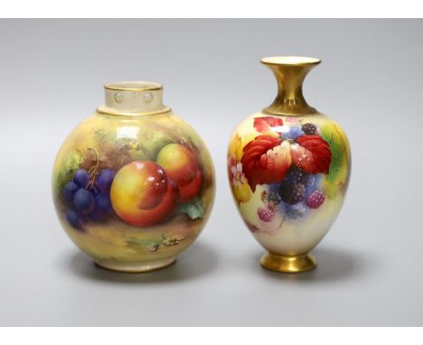 Two hand painted Royal Worcester vases, the taller signed K.Blake, the other signed H.Price, tallest 13cm