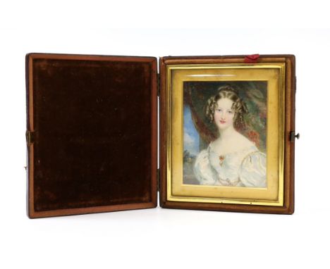 A female portrait on ivory, folding frame CITES ivory reference number: HT3QJE1X