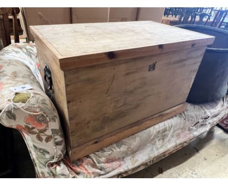 A Victorian stripped pine trunk, length 82cm, depth 50cm, height 51cm