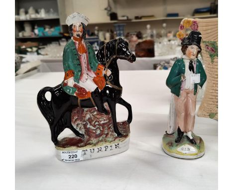 Two 19th century Staffordshire figures:  "Dick Turpin", and "Gin &amp; Water" 