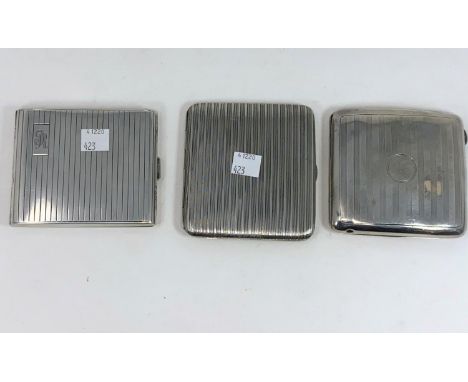 An engine turned cigarette case, Chester 1918 3.7oz, 2 engine turned continental white metal cigarette case ST800 8.5oz 
