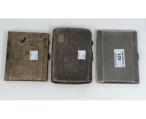 3 engine turned cigarette cases Birmingham 1932, Birmingham 1940, &amp; Birmingham 1942, 14.5oz 