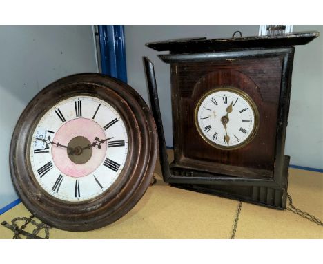 A 19th century 'Postman's Alarm' wall clock (no weight); a mantel clock 