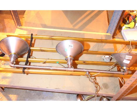Country kitchen ceiling mounted airer and a modern metal framed three shaded ceiling light. Not available for in-house P&amp;