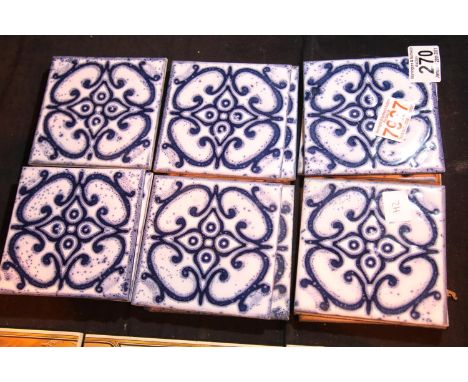 Twenty Villeroy and Boch Mettlach blue and white 11 x 11 cm square tiles. P&amp;P group 2 (£18+VAT for the first lot and £3+V