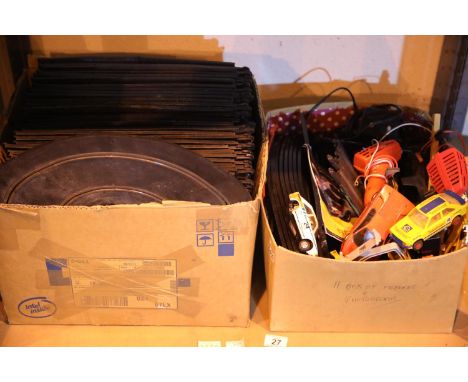 Shelf of mixed Scalextric items including cars and track. Not available for in-house P&amp;P, contact Paul O'Hea at Mailboxes