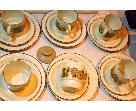 Six trios, Poole pottery Thistle Wood pattern. Not available for in-house P&amp;P, contact Paul O'Hea at Mailboxes on 01925 6