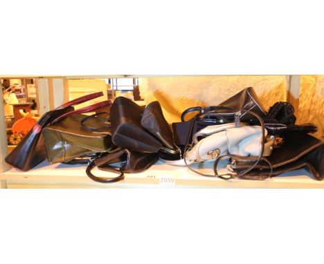 Shelf of mixed ladies handbags and purses. Not available for in-house P&amp;P, contact Paul O'Hea at Mailboxes on 01925 65913