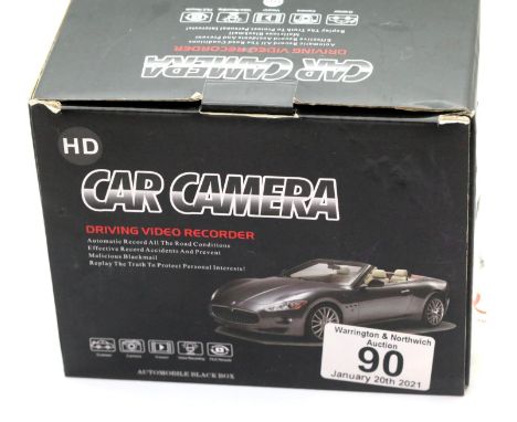 Boxed as new HD Car Camera dash cam with both front and rear facing cameras. P&amp;P Group 1 (£14+VAT for the first lot and £