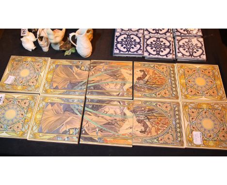 Two sets of five tiles Stovax Fireside Lady pattern, 15 x 15 cm. P&amp;P Group 3 (£25+VAT for the first lot and £5+VAT for su