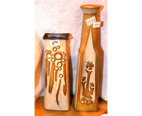 Two tall Shelf Pottery vases. Not available for in-house P&amp;P, contact Paul O'Hea at Mailboxes on 01925 659133 