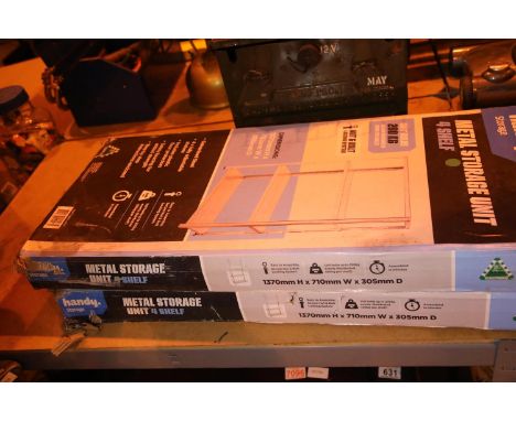 Two boxed four shelf metal storage units, 1370 x 710 x 305 mm. Not available for in-house P&amp;P, contact Paul O'Hea at Mail