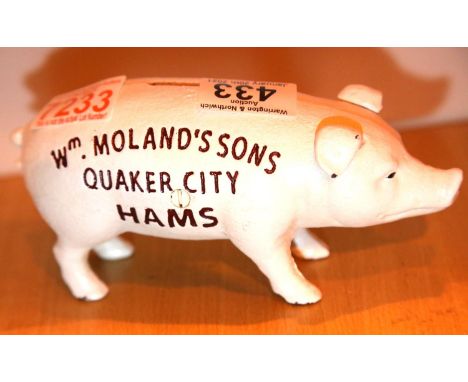 Cast iron W Moland &amp; Son pig moneybox. P&amp;P Group 1 (£14+VAT for the first lot and £1+VAT for subsequent lots) 