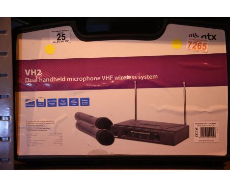 Cased VH2 dual handheld microphones, VHF wireless system. P&amp;P Group 3 (£25+VAT for the first lot and £5+VAT for subsequen