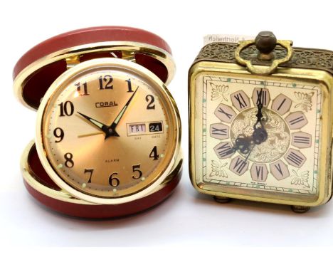 Vintage cased coral alarm clock and a brass cased vintage alarm clock. P&amp;P group 2 (£18+VAT for the first lot and £3+VAT 
