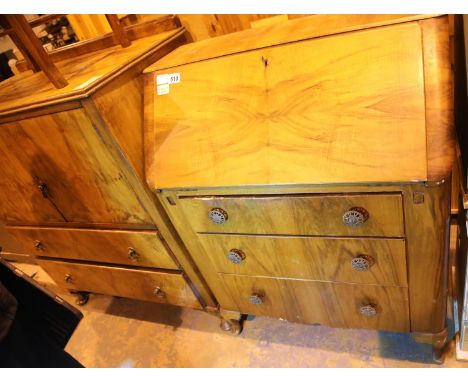 Light oak three drawer fall front bureau. Not available for in-house P&amp;P, contact Paul O'Hea at Mailboxes on 01925 659133