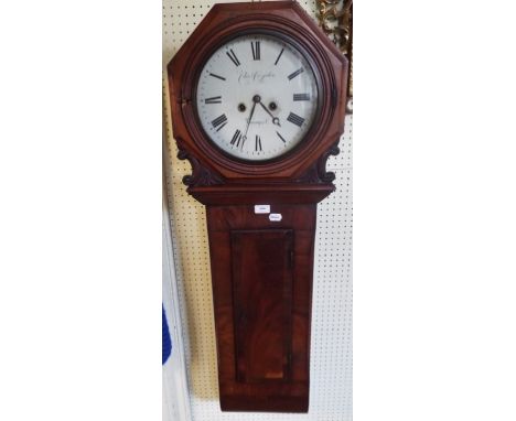 A wall clock, the 26 cm diameter painted dial signed Chas Croydon, Devonport, with Roman numerals, in a mahogany drop dial ca