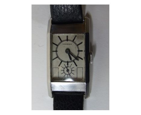 A gentleman's stainless steel Longines wristwatch, with subsidiary seconds dial, in a tank type case   Condition report  Repo