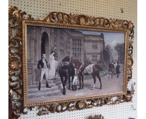 A print, in a Florentine carved giltwood frame (damages/loss), and a Victorian mahogany wheel barometer (2)