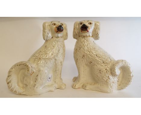 A pair of Staffordshire pottery spaniels, 30 cm high, other ceramics, furs, metalwares, a firescreen and items (qty)