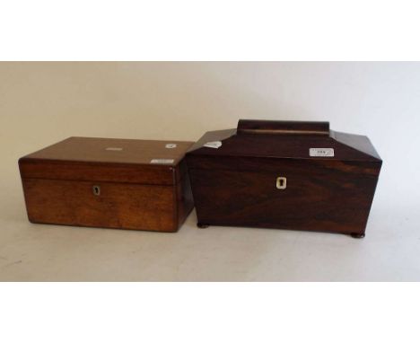 A Victorian rosewood tea caddy, a mahogany workbox, other boxes and items (box)
