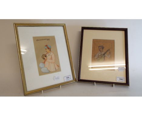 Indian school, a portrait of a musician, gouache, 14 x 10 cm, and another similar, 15.5 x 9.5 cm (2)