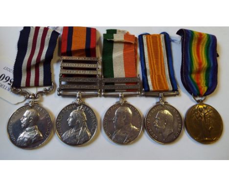 A group of five medals, comprising a Queen's South Africa Medal, with Tugela Heights, Relief of Ladysmith, Cape Colony, Orang