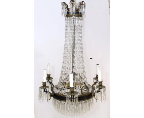 A Regency style crystal six branch chandelier, 100 cm high  See illustration