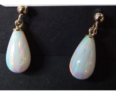 A pair of 9ct gold and teardrop opal earrings