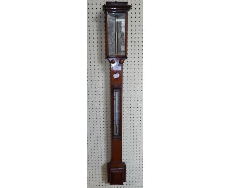 A late Victorian/Edwardian stick barometer, the ivory register signed J H Steward, 66 Strand, London, with thermometer, in an