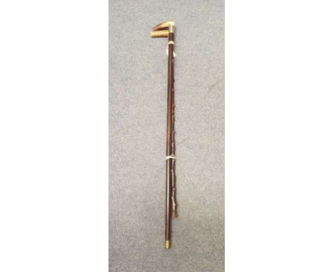 A horn handled walking stick, with a silver collar, 91 cm long, and another, with a hazel shaft (2)