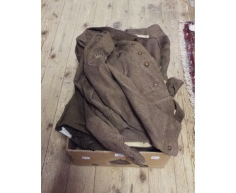 Assorted Army battle dress jackets, trousers and other items (box)