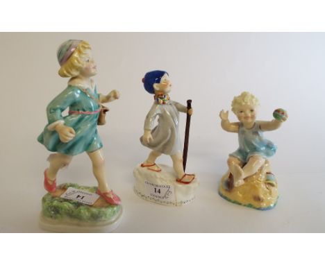 Three Royal Worcester child days figures, Thursday (2) and Sabbath (a.f.), other ceramics, cranberry glass, plated items, a C