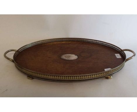 An oak tray, with silver plated mounts, Mappin & Webb, 61 cm wide