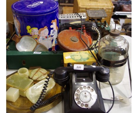 Early 20thC bakeolite telephone,scales etc