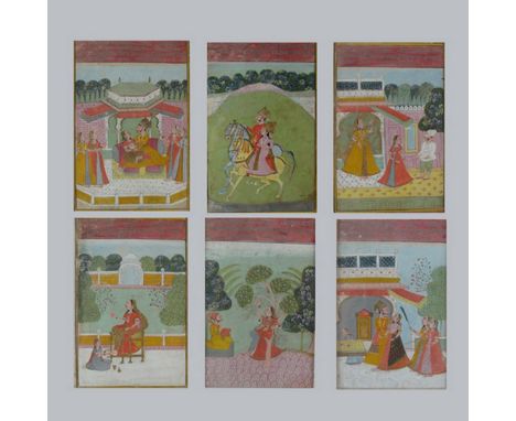 SIX PAINTINGS PROBABLY FROM A RAGAMALA SERIES Amber, Rajasthan, India, 18th century Gouache with silver and gold on paper, ea