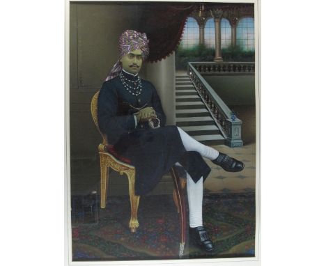 TWO PORTRAITS OF INDIAN RULERS Northern India, late 19th century comprising a painted photograph of Maharaja Sawai Ram Singh 