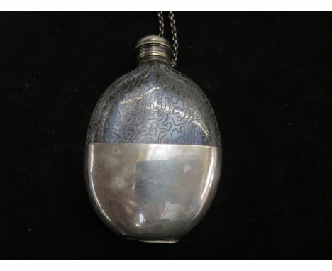 Early hip flask with unusual engraving 