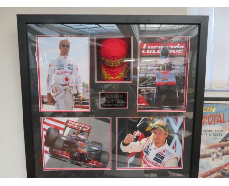 Large display box, displaying Jenson Button autograph cap 