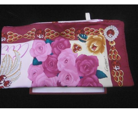 A BOXED CARTIER SILK SCARF