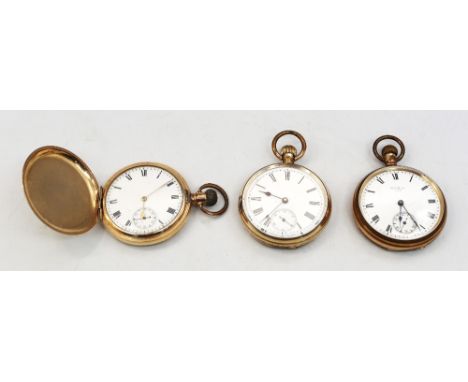 A collection of three gold plated key wind pocket watches to include a Waltham USA open faced pocket watch, numbered 326568, 