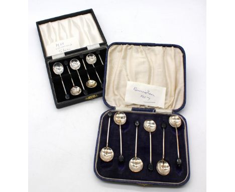 A cased set of six Elizabeth II silver coffee bean spoons, hallmarked by Cooper Bros, Sheffield, 1958, together with a cased 