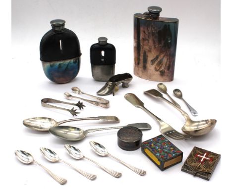 A small collection of silver and plate to include; a possibly Portuguese 950 marked silver filigree and cloisonne enamel matc