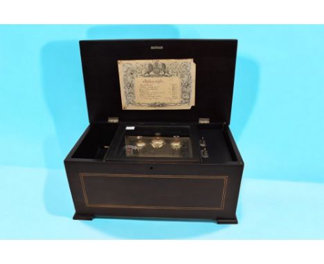 A early 20th Century swiss music box, 8 song with enamel flowers and butterflies to bells.