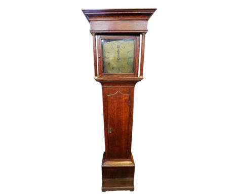 A George II 30hr longcase clock with brass square dial, Roman and Arabic numerals, etching detail to face corners, by Peter O