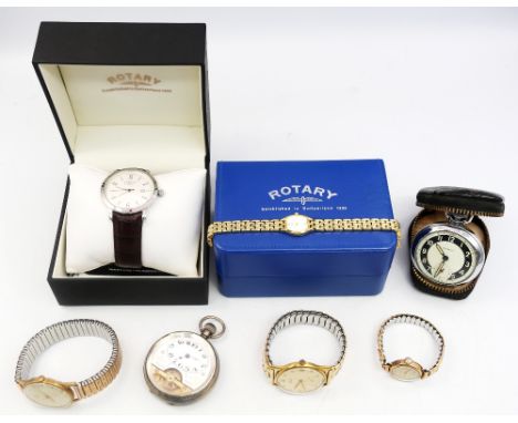 A collection of watches to include a boxed gents Rotary watch, a boxed ladies Rotary, a gold front and back Avia ladies watch