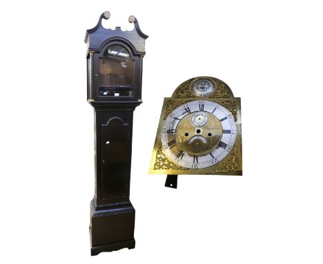 A George III 8 day longcase clock by P Wood of Grantham, with arched brass face, silvered dial, second dial and date dial, Ro