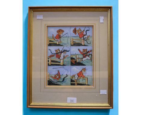 Louis Wain (1860-1939) signed watercolour "The hazards of eel fishing", exhibited cats of&nbsp; fame and promise 1981, 25cm x