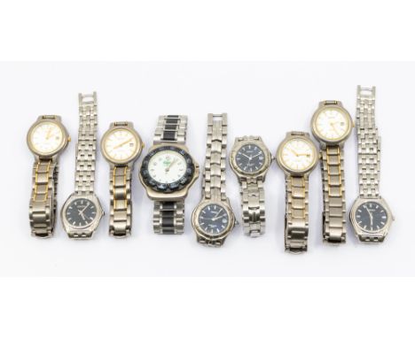A collection of eight ladies Seiko wristwatches, comprising two identical watches with black dials and date aperture, two ide