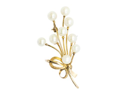 A 14ct gold and cultured pearl spray brooch, length approx 58mm, pin and roller clasp, total gross weight approx 8gms  Furthe